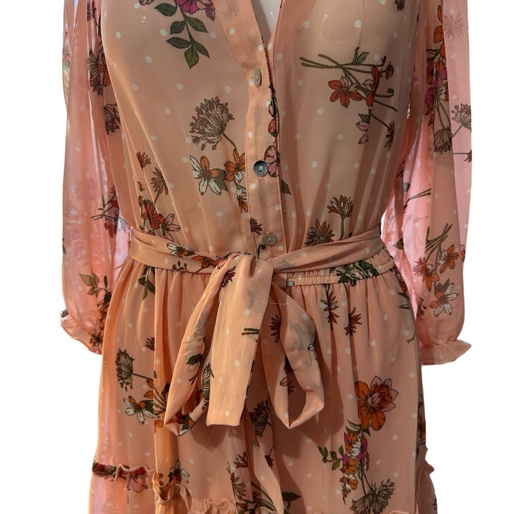 Kate lily Floral Peach Chiffon Dress Sz 6 - Picture 5 of 6